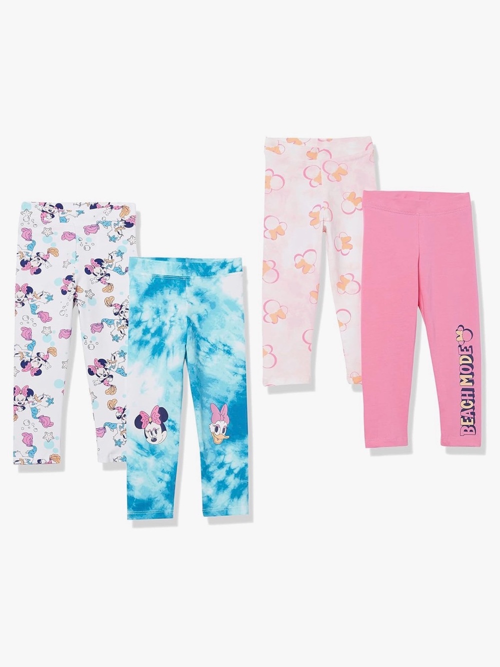 Amazon Essentials Kids 4-Pack Minnie & Daisy Leggings - Pink, Blue, White